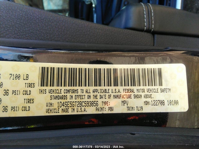 2011 DODGE DURANGO CITADEL VIN: 1D4SE5GT2BC593856
