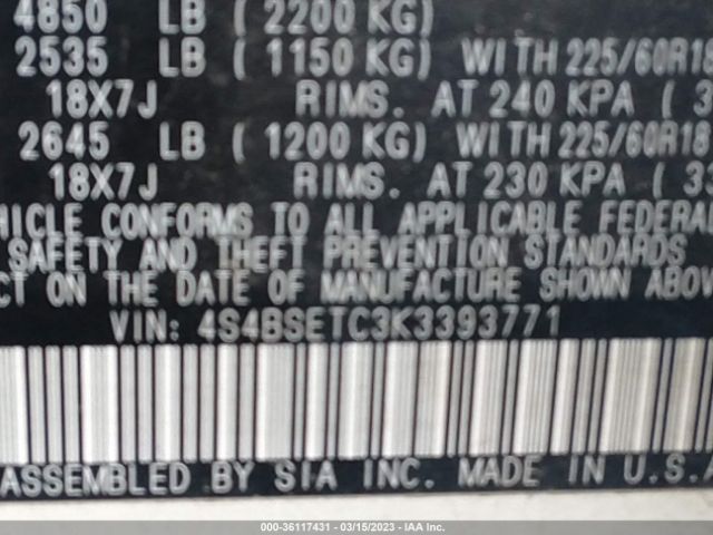 4S4BSETC3K3393771 Subaru Outback Touring