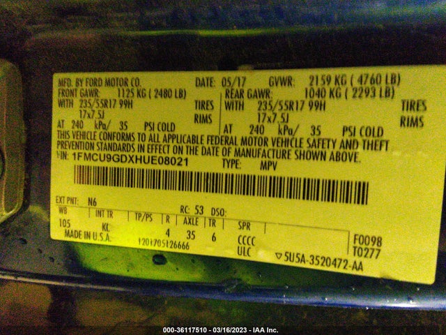 Ford ESCAPE SE 2017 1FMCU9GDXHUE08021 Image 10