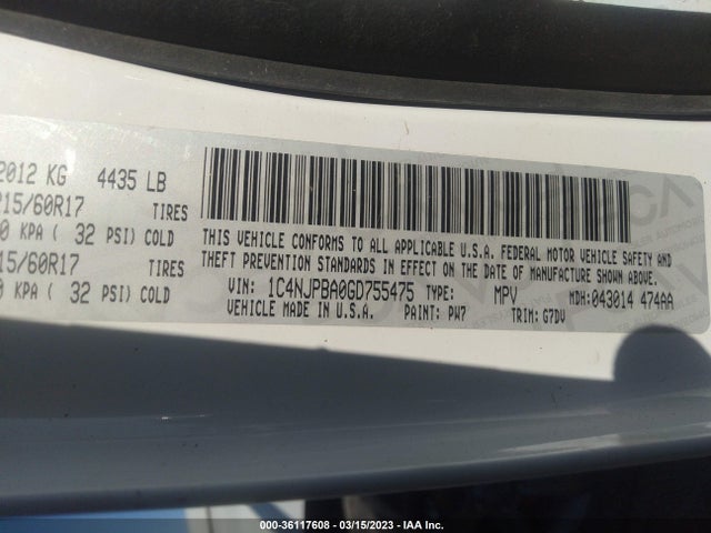 1C4NJPBA0GD755475 Jeep Patriot Sport Se