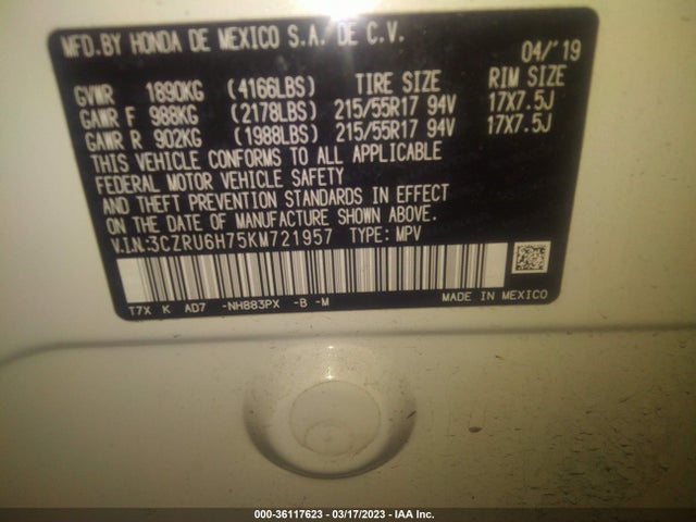 Honda Hr-v Ex-l 2019 3CZRU6H75KM721957 Image 9