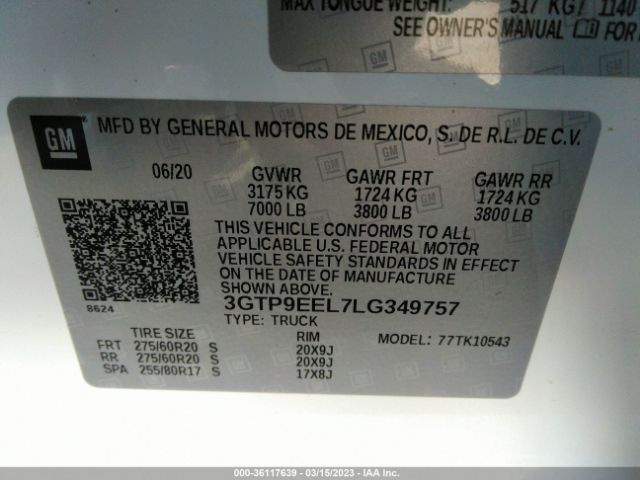 3GTP9EEL7LG349757 GMC Sierra 1500 At4
