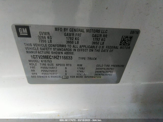 GMC Sierra 1500 Sle 2017 1GTV2MEC1HZ116633 Image 9