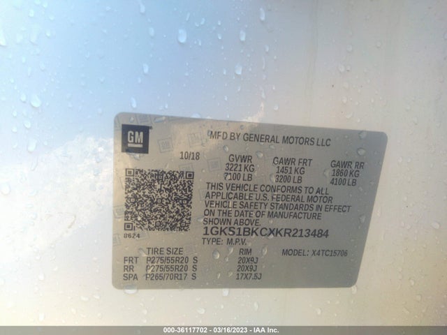 GMC YUKON SLT 2019 1GKS1BKCXKR213484 Image 9