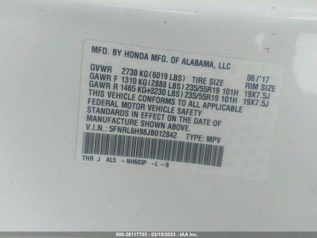 Honda Odyssey Elite 2018 5FNRL6H98JB012842 Image 9