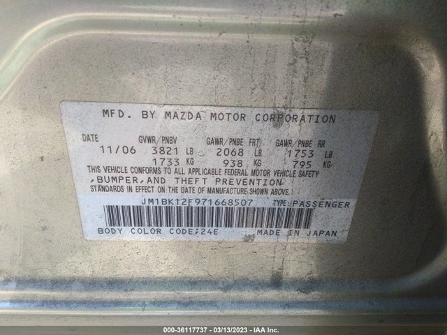 2007 MAZDA MAZDA3 I TOURING VIN: JM1BK12F971668507