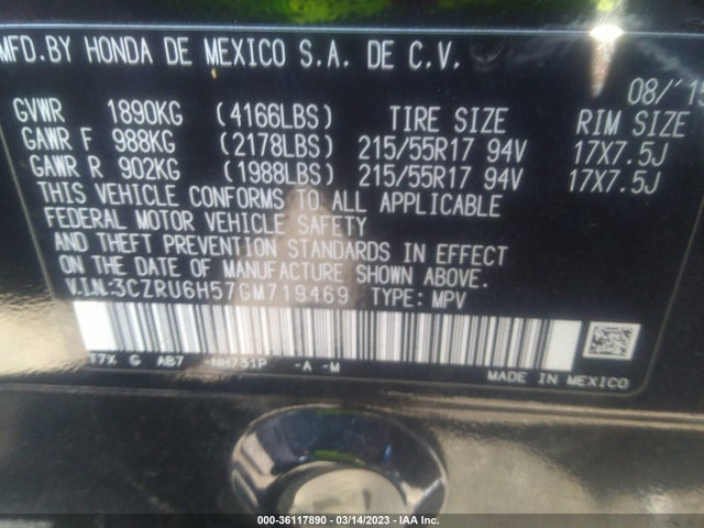 Honda HR-V EX 2016 3CZRU6H57GM719469 Image 9