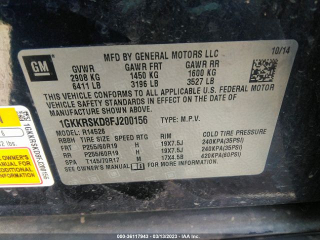 1GKKRSKD8FJ200156 GMC ACADIA SLT