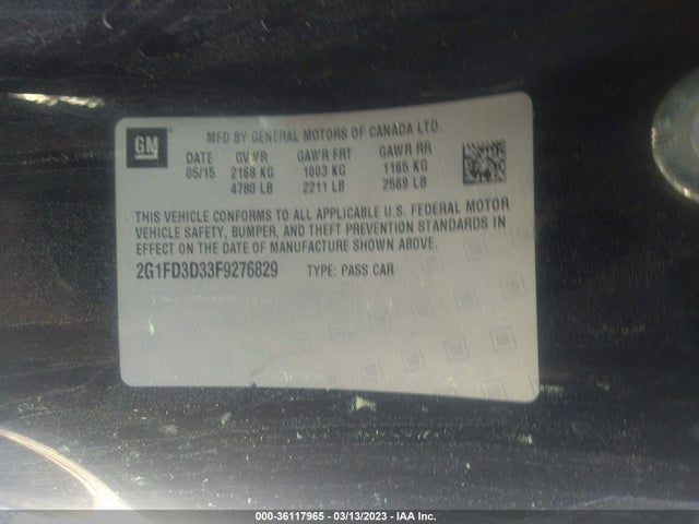 2015 CHEVROLET CAMARO LT VIN: 2G1FD3D33F9276829