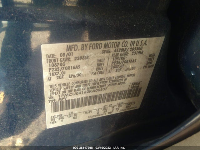 2002 FORD ESCAPE XLT VIN: 1FMCU04162KA06537