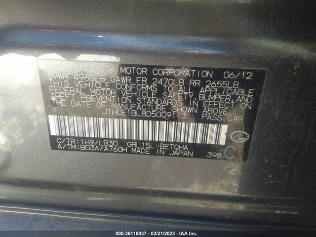 2013 LEXUS GS 350 VIN: JTHCE1BL8D5009113
