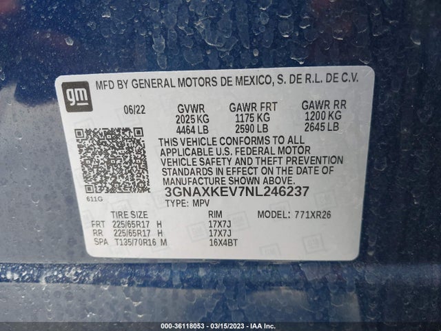 Chevrolet EQUINOX LT 2022 3GNAXKEV7NL246237 Image 11