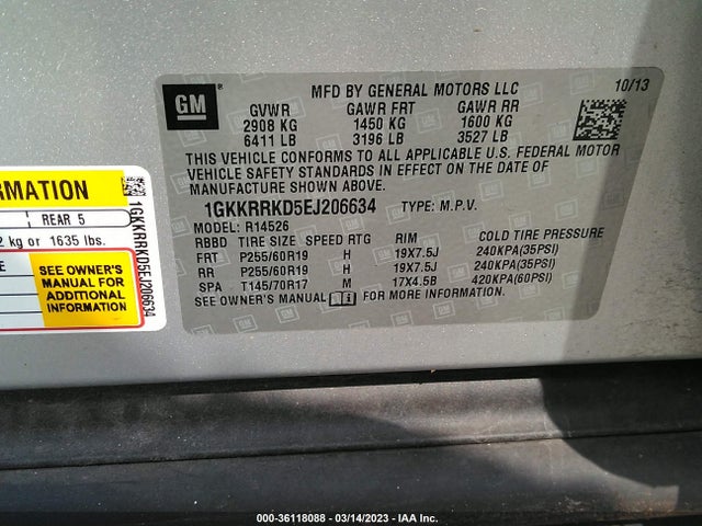 GMC ACADIA SLT 2014 1GKKRRKD5EJ206634 Image 9