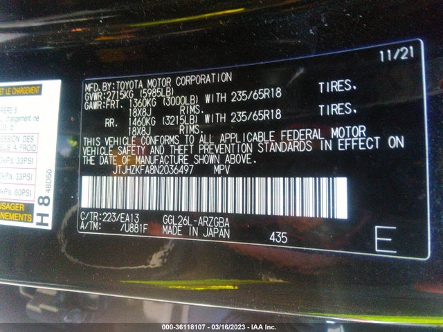 2022 Lexus RX, VIN: JTJHZKFA8N2036497