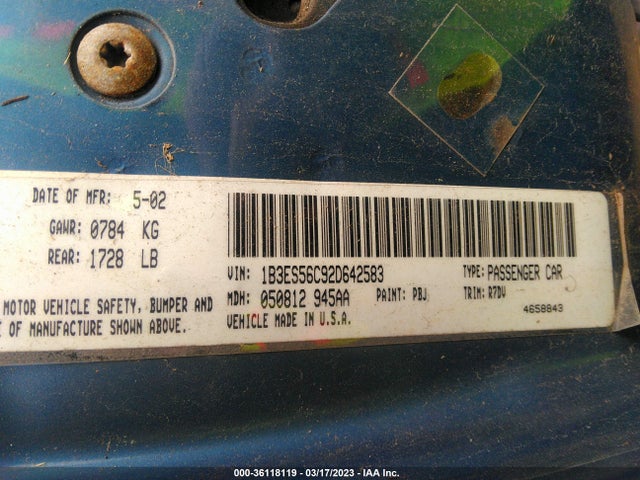 Dodge Neon Es/sxt 2002 1B3ES56C92D642583 Image 9