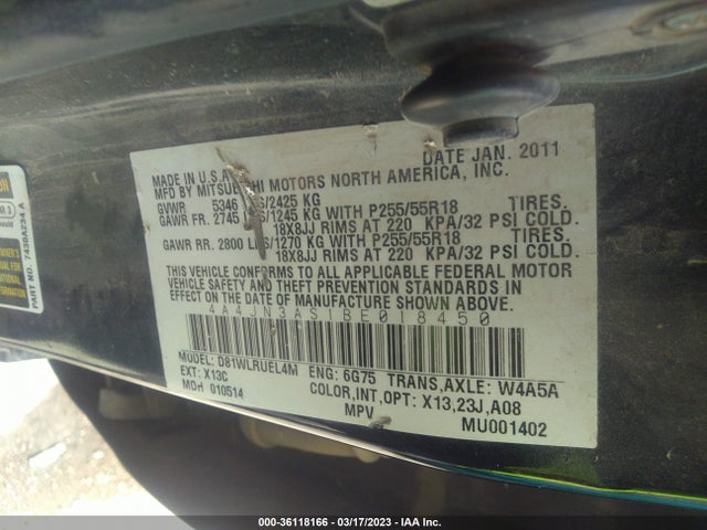 4A4JN3AS1BE018450 Mitsubishi Endeavor Se