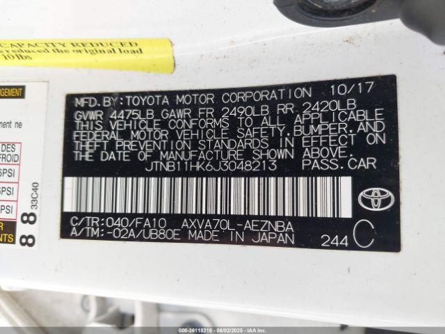 JTNB11HK6J3048213 Toyota CAMRY LE