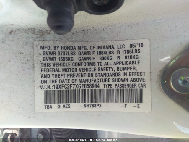Honda Civic Sedan Ex 2016 19XFC2F7XGE058944 Image 9