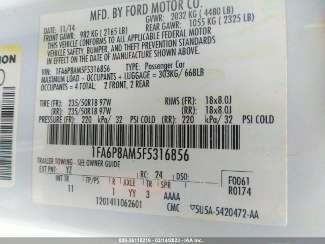 2015 Ford Fastback, VIN: 1FA6P8AM5F5316856
