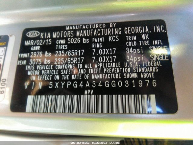 5XYPG4A34GG031976 KIA SORENTO LX