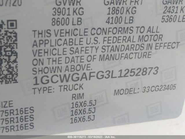 Chevrolet EXPRESS CARGO VAN 2020 1GCWGAFG3L1252873 Image 10