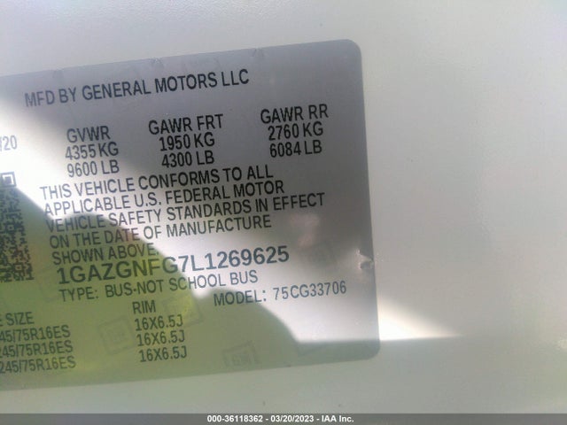 Chevrolet Express Passenger Ls 2020 1GAZGNFG7L1269625 Image 9