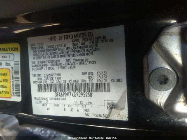3FA6P0H7XGR295258 Ford FUSION SE