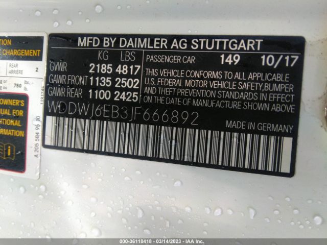 WDDWJ6EB3JF666892 Mercedes-Benz C-class Amg C 43
