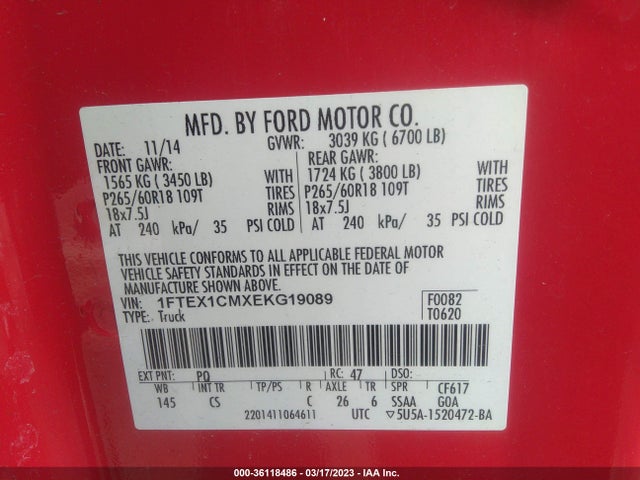 2014 FORD F-150 XL/STX/XLT VIN: 1FTEX1CMXEKG19089