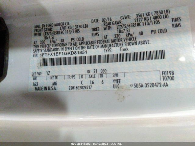 1FTFX1EF1GKD81851 Ford F-150 Xlt/xl/lariat