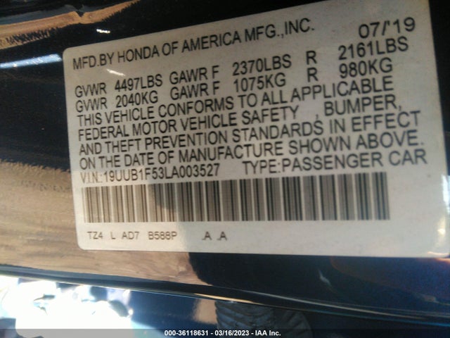 Acura Tlx W/technology Pkg 2020 19UUB1F53LA003527 Image 9