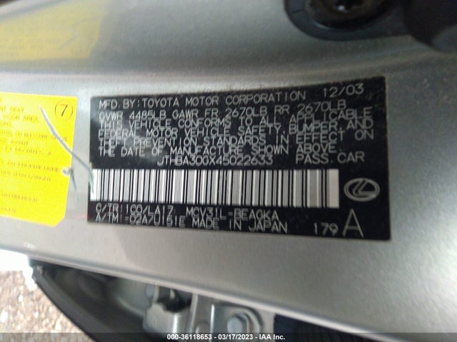 JTHBA30GX45022633 Lexus ES 330