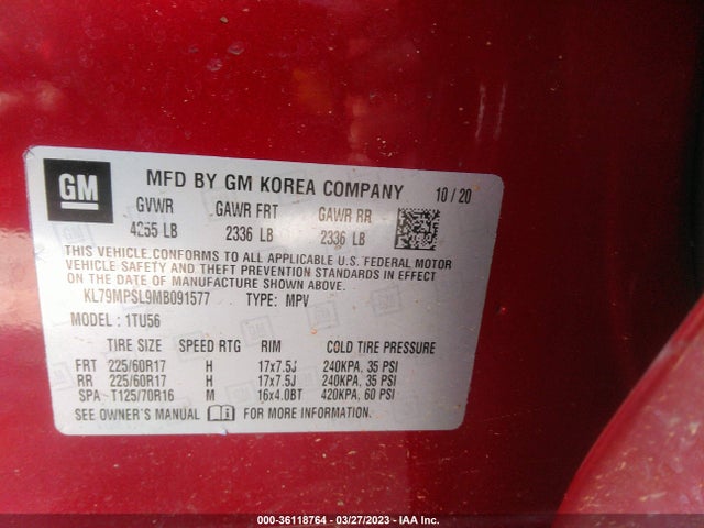 Chevrolet Trailblazer Lt 2021 KL79MPSL9MB091577 Image 9