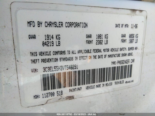 3C3EL55H3VT548291 Chrysler Sebring Jxi