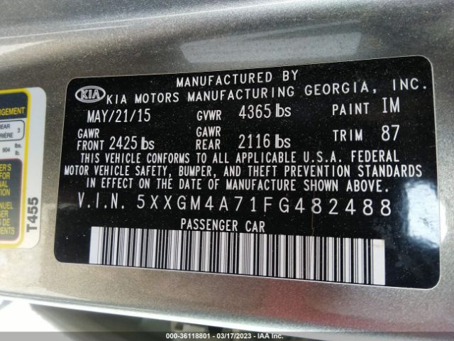 5XXGM4A71FG482488 KIA Optima Lx