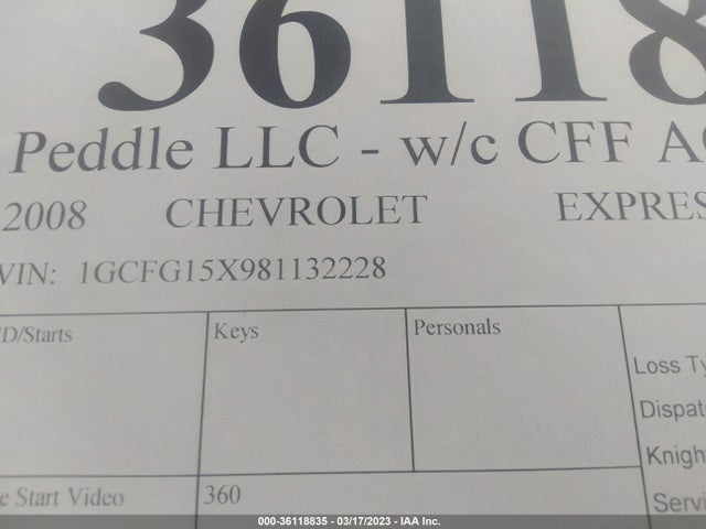 2008 CHEVROLET EXPRESS CARGO VAN VIN: 1GCFG15X981132228