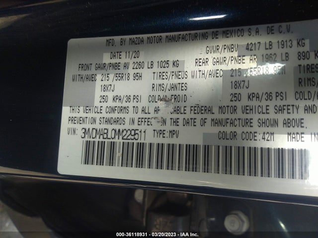 2021 MAZDA CX-30 SELECT VIN: 3MVDMABL0MM229511