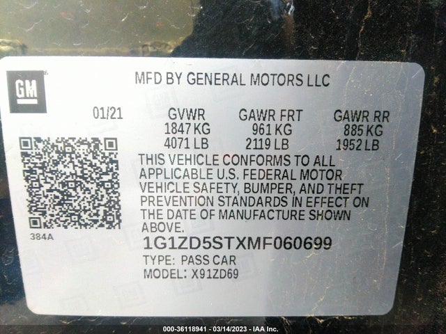 Chevrolet MALIBU LT 2021 1G1ZD5STXMF060699 Image 9