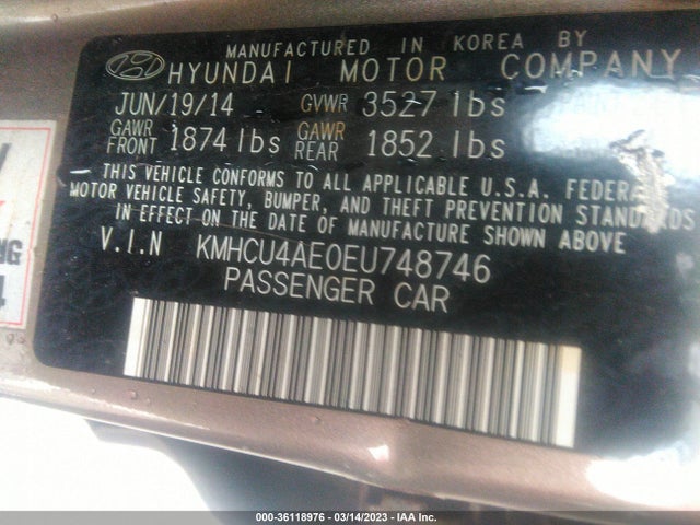 2014 HYUNDAI ACCENT GLS VIN: KMHCU4AE0EU748746