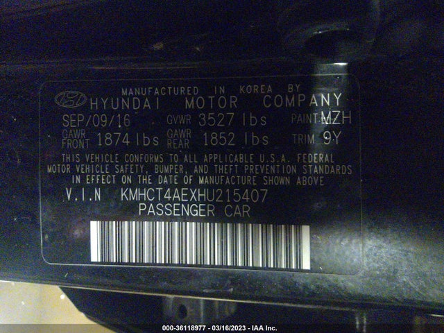 Hyundai ACCENT SE 2017 KMHCT4AEXHU215407 Image 9