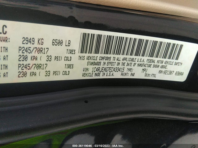 1C4RJEAG7EC433415 Jeep Grand Cherokee Laredo