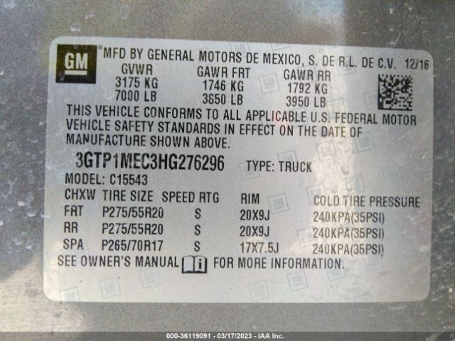 3GTP1MEC3HG276296 GMC Sierra 1500 Sle