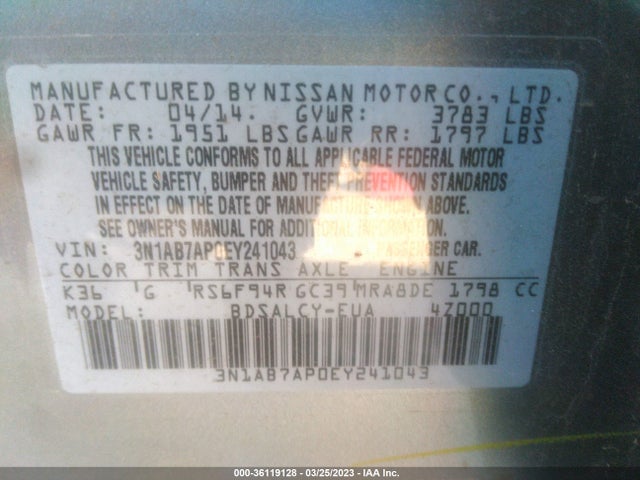 Nissan SENTRA S 2014 3N1AB7AP0EY241043 Image 9