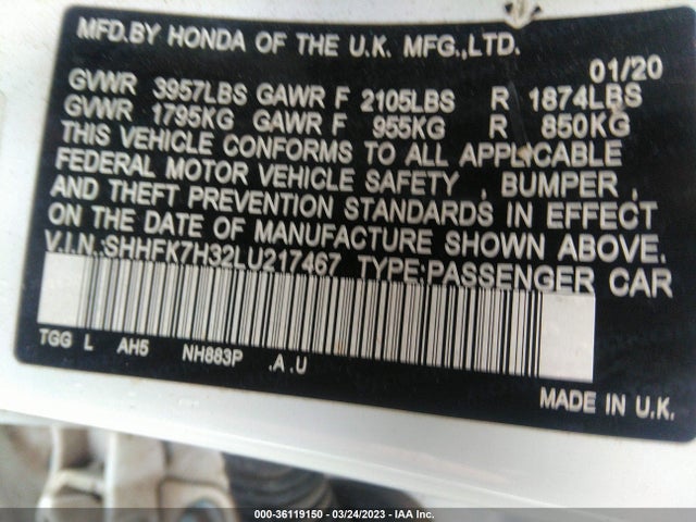Honda Civic Hatchback Lx 2020 SHHFK7H32LU217467 Image 9