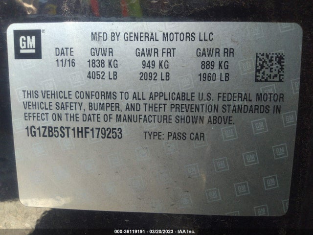 Chevrolet MALIBU LS 2017 1G1ZB5ST1HF179253 Image 9