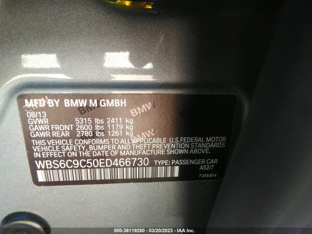 2014 BMW M6, VIN: WBS6C9C50ED466730