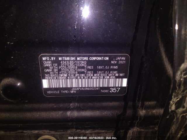 JA4APVAU0NU002341 Mitsubishi Outlander Sport Se