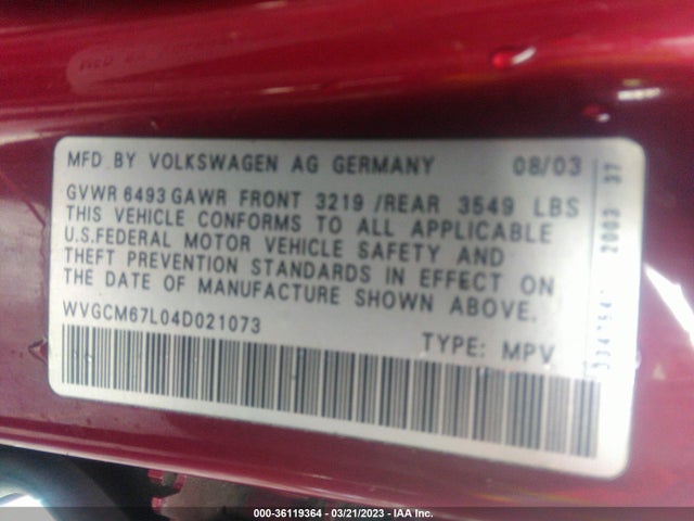 WVGCM67L04D021073 Volkswagen Touareg