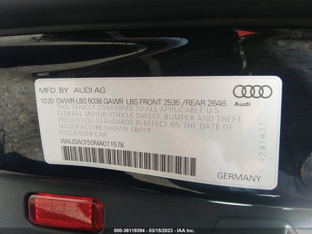 WAUDACF50MA011578 Audi A5 Sportback S Line Premium