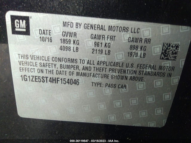 Chevrolet MALIBU LT 2017 1G1ZE5ST4HF154046 Image 9